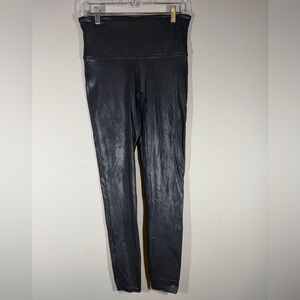 SPANX Shiny Black Faux Leather Leggings Size Large